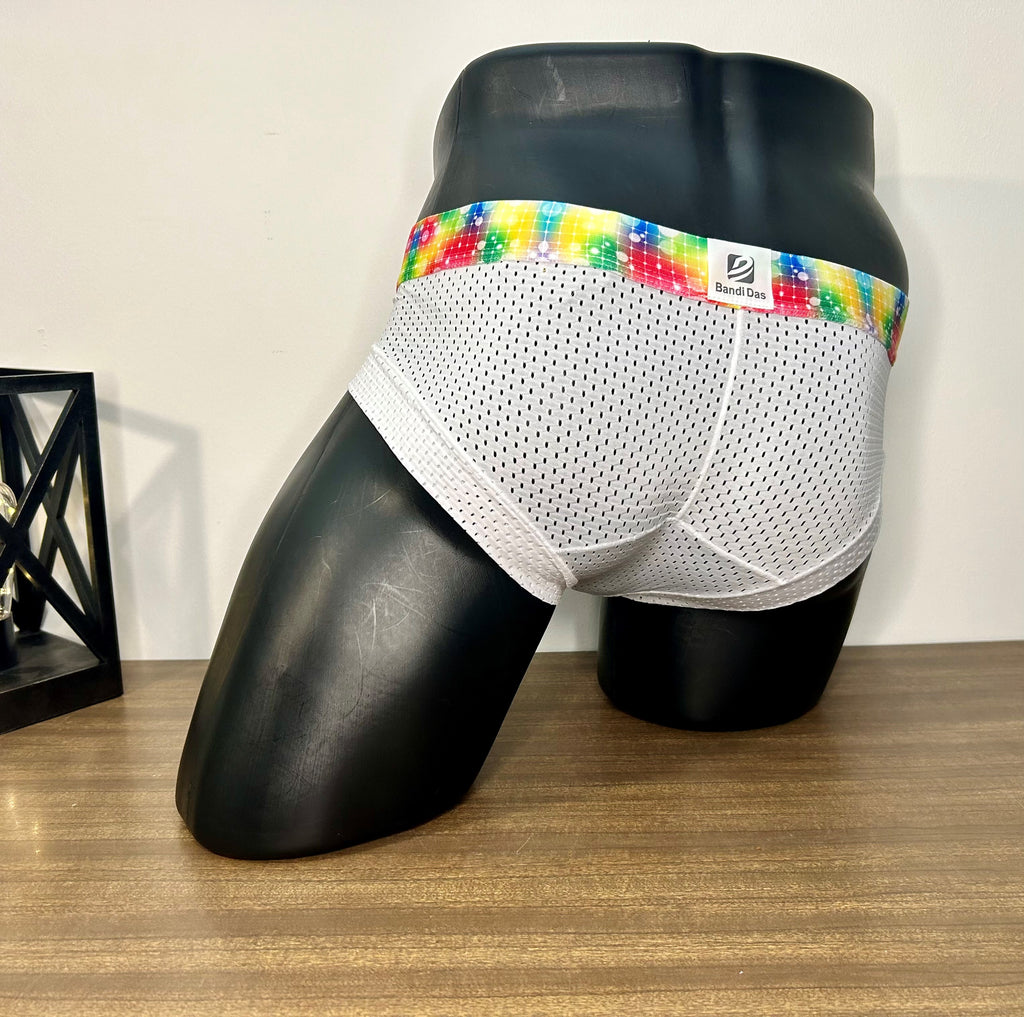 White Multicolor Mesh Brief